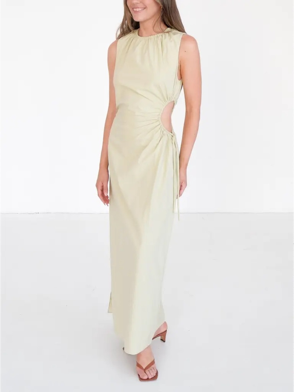 Sir. The label Ilkin Cutout Sleeveless Light green Maxi Dress with Side Tie 0013 - Picture 2 of 7
